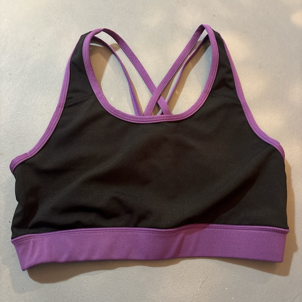 POP Fit Black and Purple Racerback Sports Bra